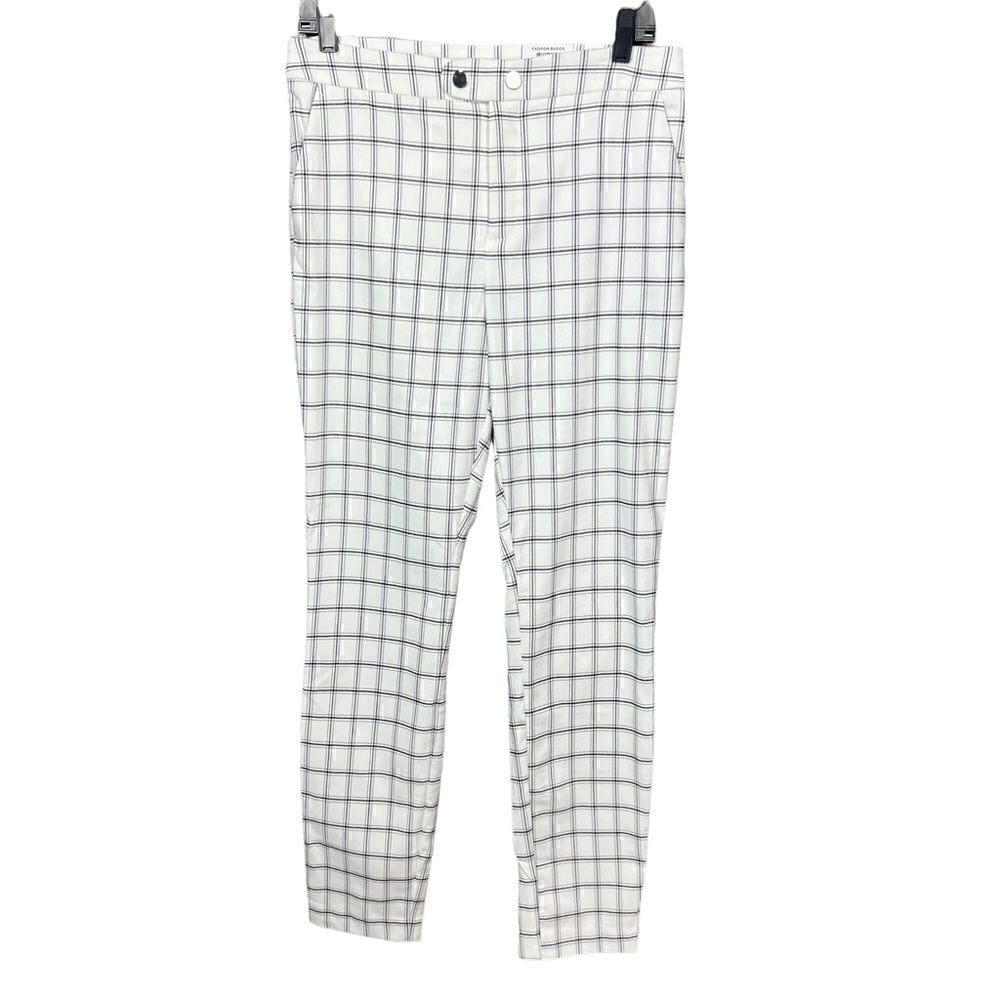 INC International Concepts Pants Mid Rise Skinny Leg White Black Plaid 10
